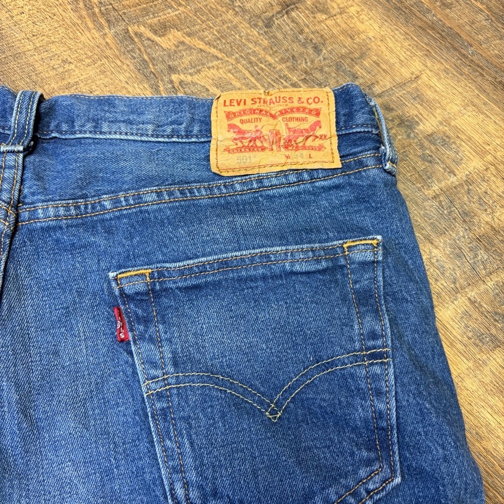Levi's 501 Denim Jean Shorts Button Fly Men's 34x11 Blue Jorts Dad Stretch - Picture 4 of 9